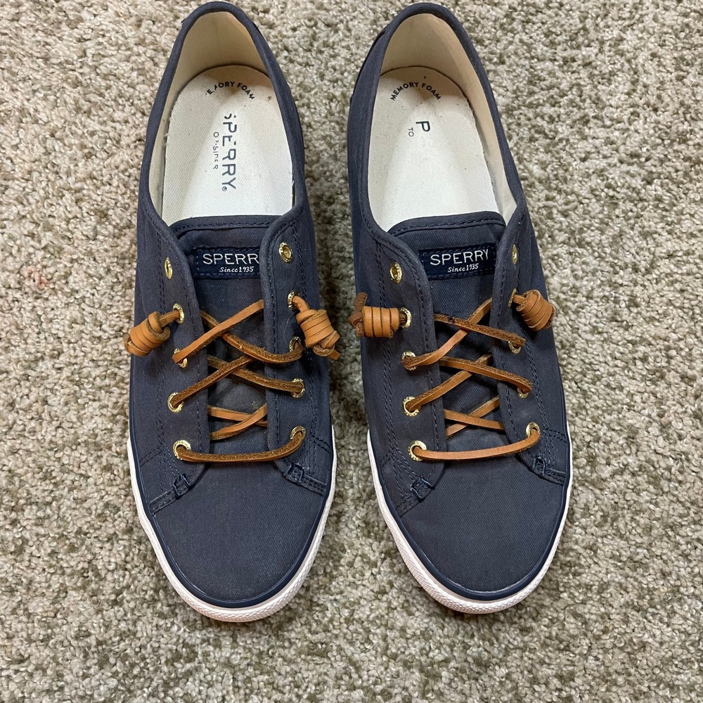 Sperry Crest Vibe Navy Canvas Sneakers Womens 10 Preppy Coastal STS90550